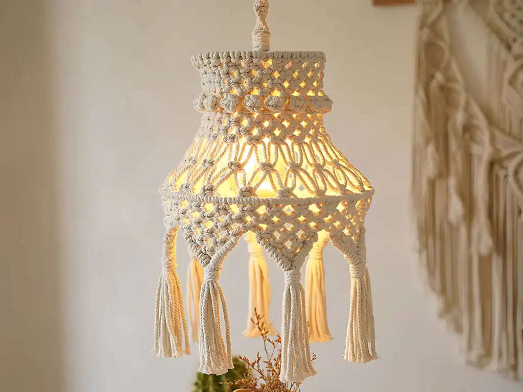 Abat-jour en macramé de suspension
