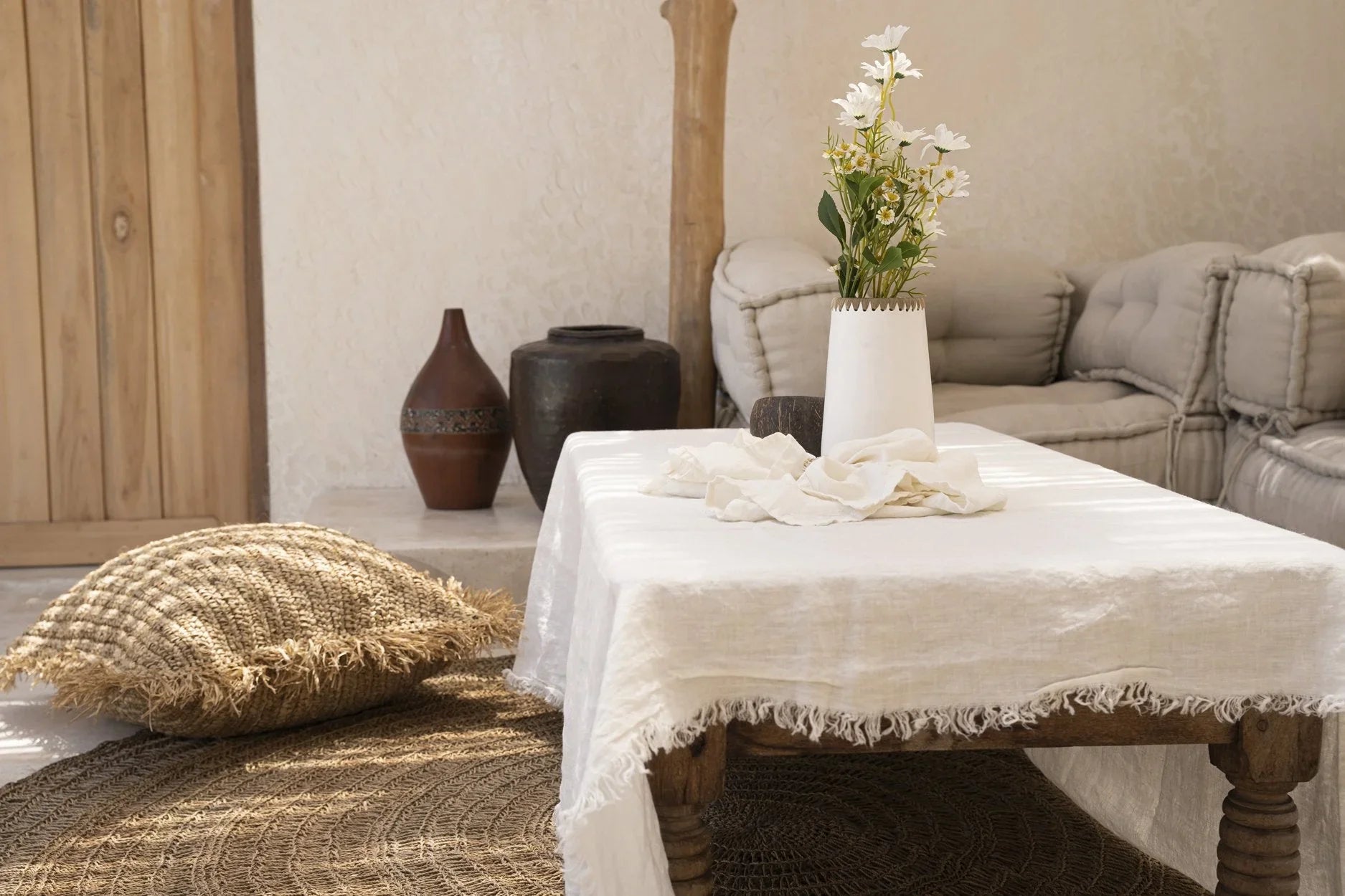 Nappe en lin rectangulaire blanche