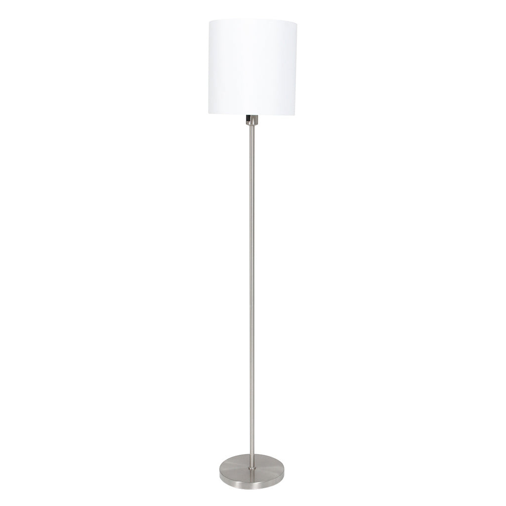 Lampadaire en métal brossé abat-jour blanc cylindre – H160 cm
