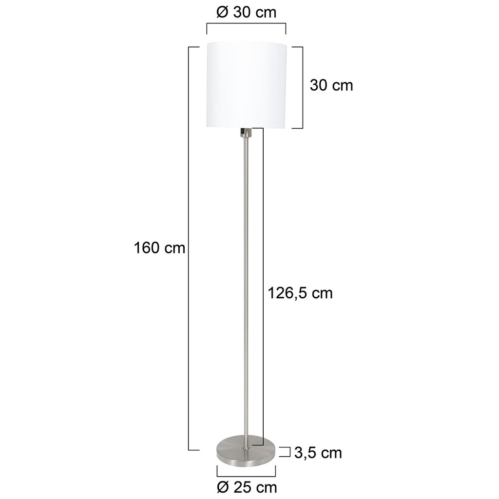 Lampadaire en métal brossé abat-jour blanc cylindre – H160 cm