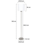 Lampadaire en métal brossé abat-jour blanc cylindre – H160 cm