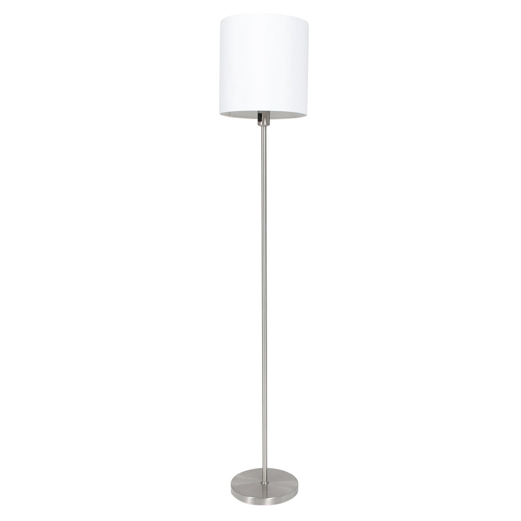Lampadaire en métal brossé abat-jour blanc cylindre – H160 cm
