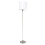 Lampadaire en métal brossé abat-jour blanc cylindre – H160 cm