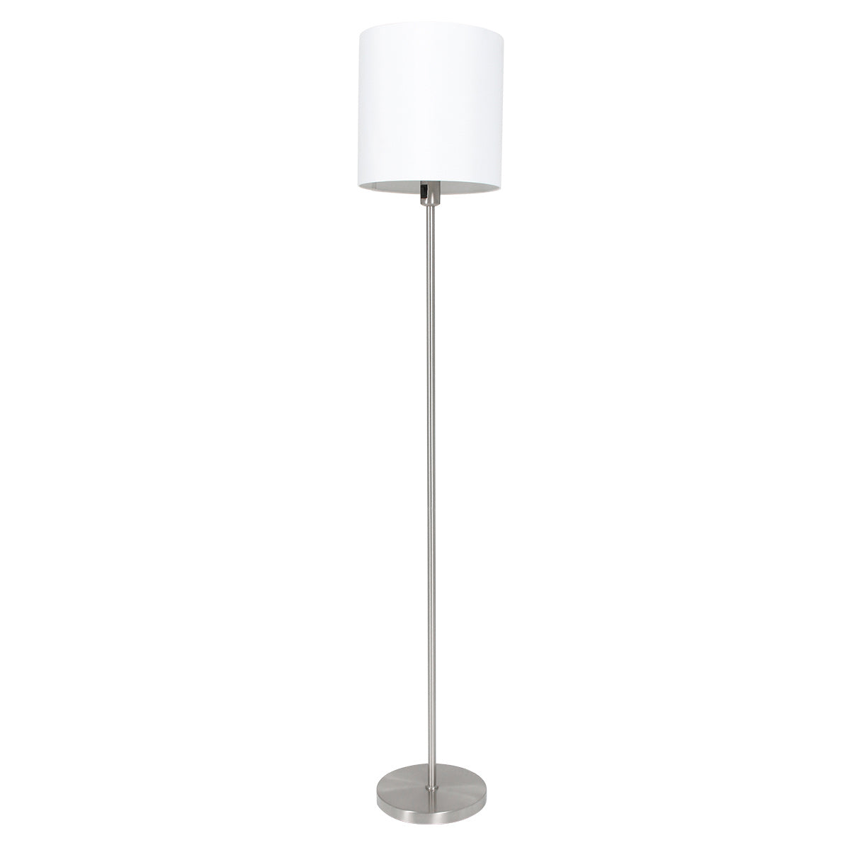 Lampadaire en métal brossé abat-jour blanc cylindre – H160 cm
