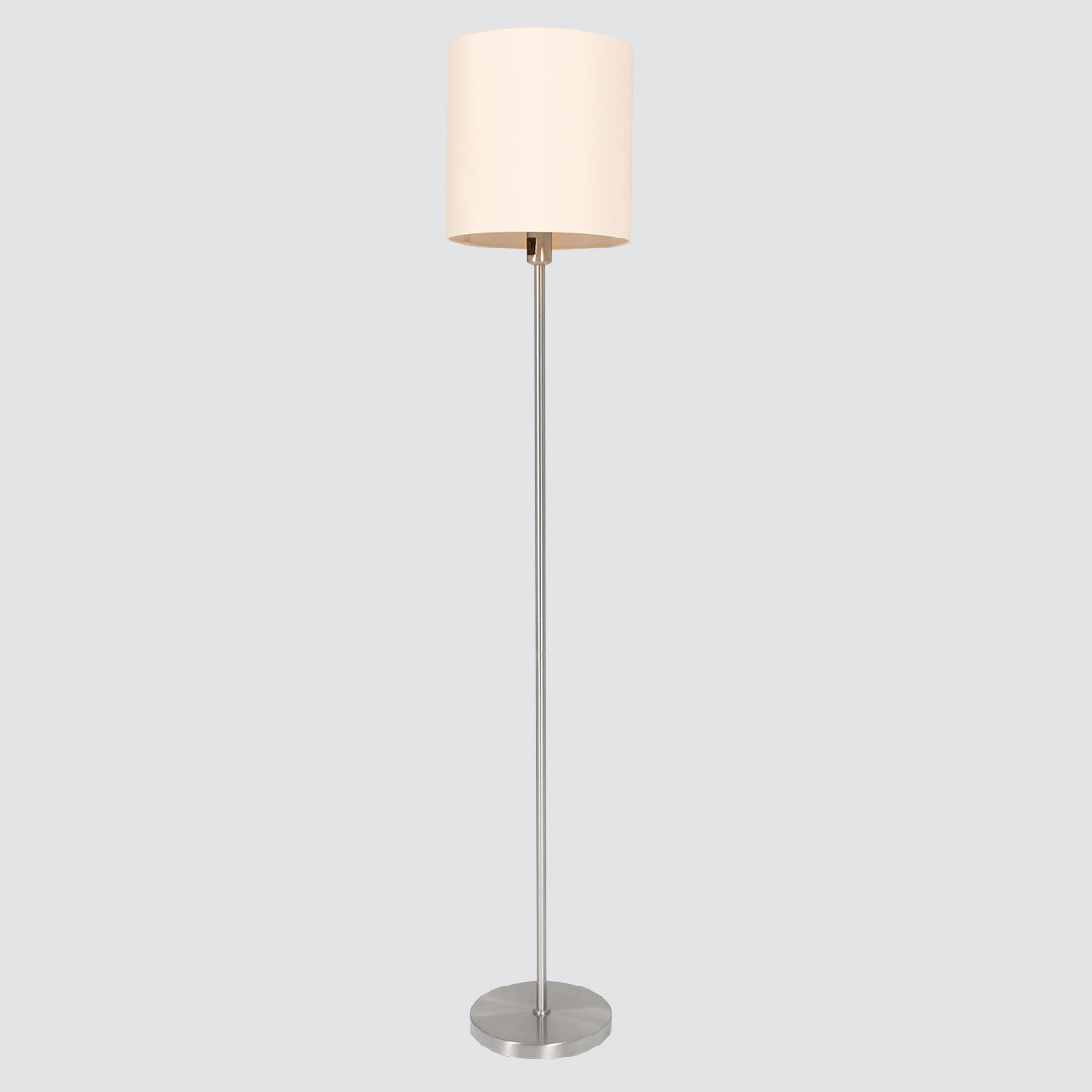 Lampadaire en métal brossé abat-jour blanc cylindre – H160 cm