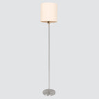 Lampadaire en métal brossé abat-jour blanc cylindre – H160 cm