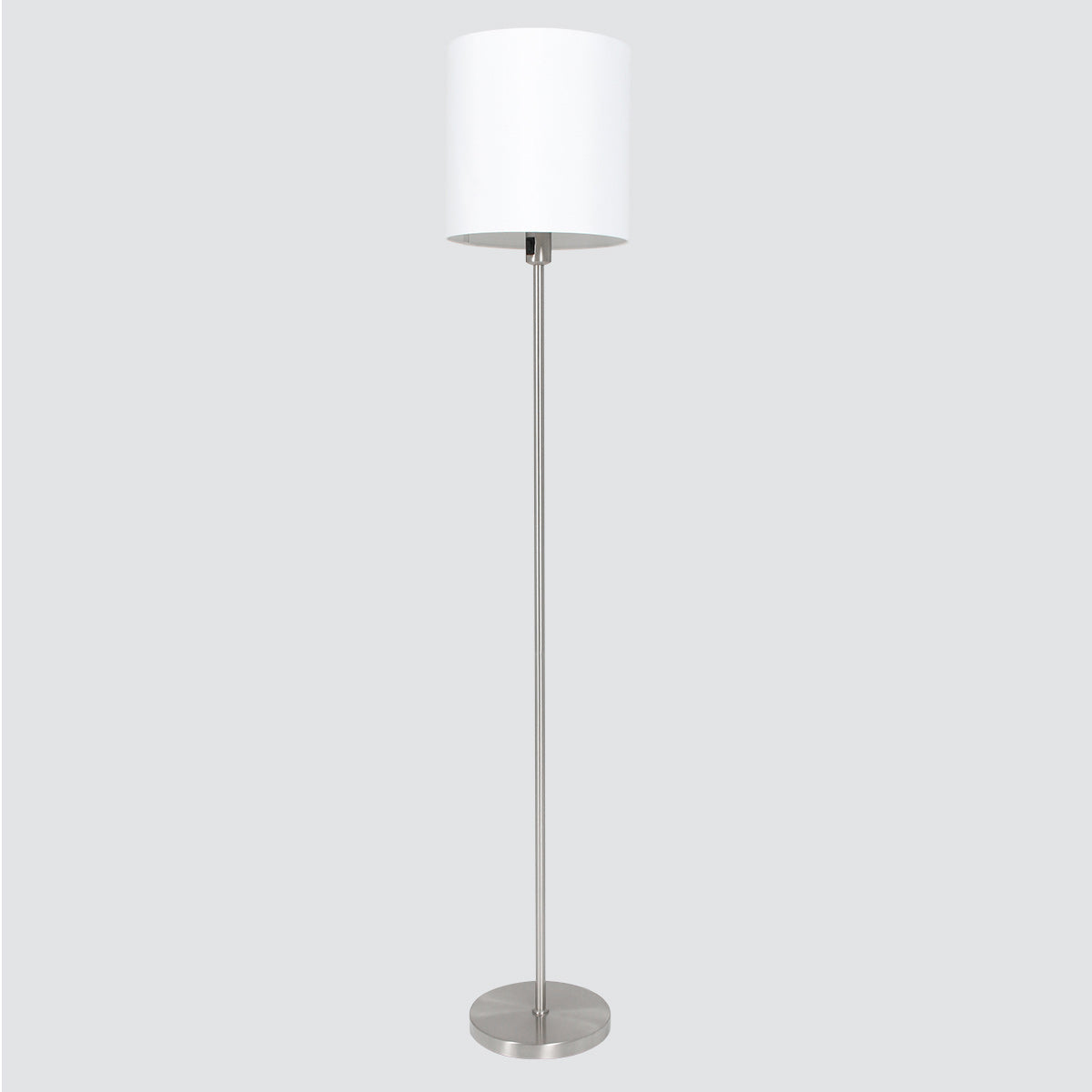 Lampadaire en métal brossé abat-jour blanc cylindre – H160 cm