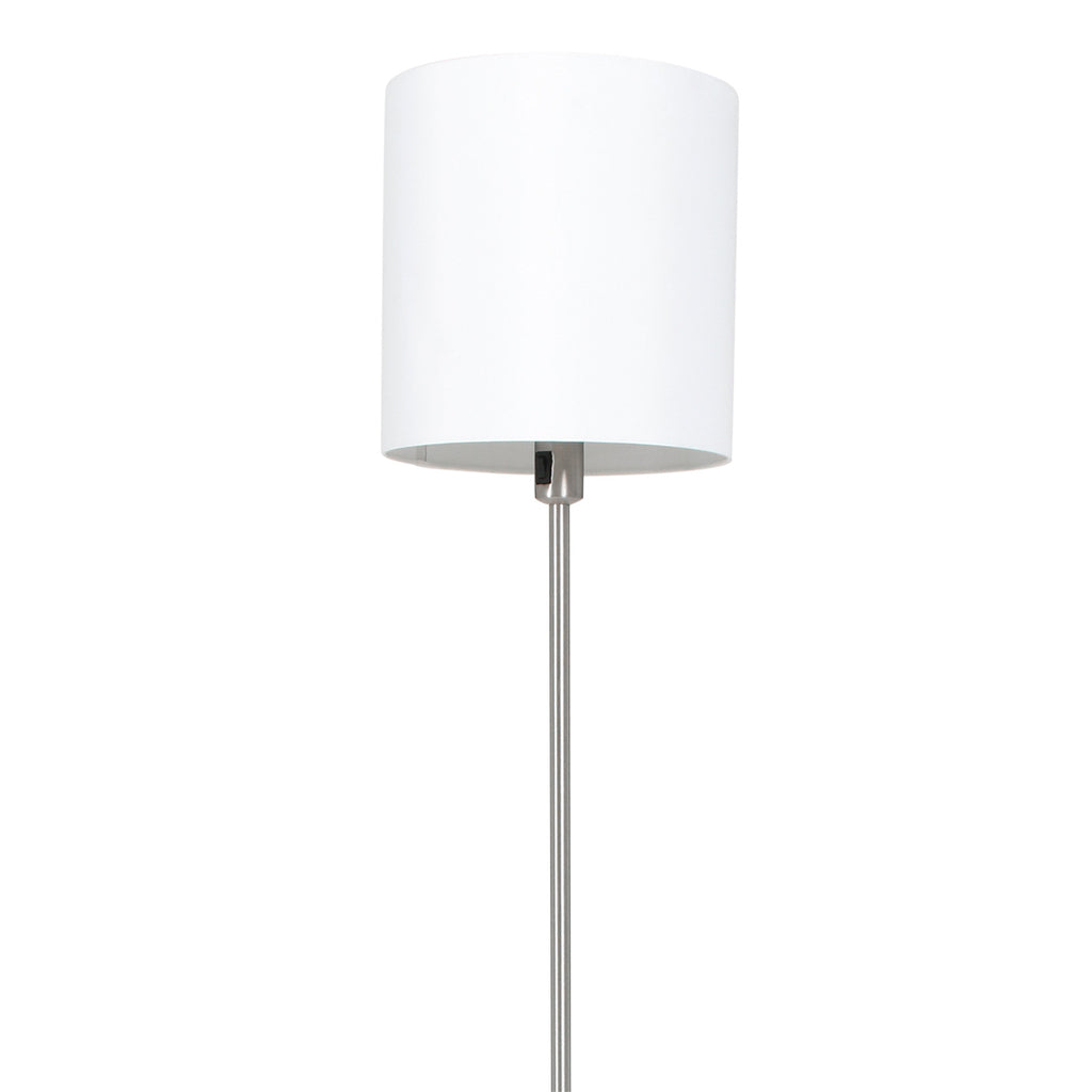 Lampadaire en métal brossé abat-jour blanc cylindre – H160 cm