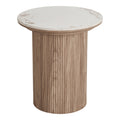 Table d’appoint ronde céramique blanche et bois naturel – Ø45 cm