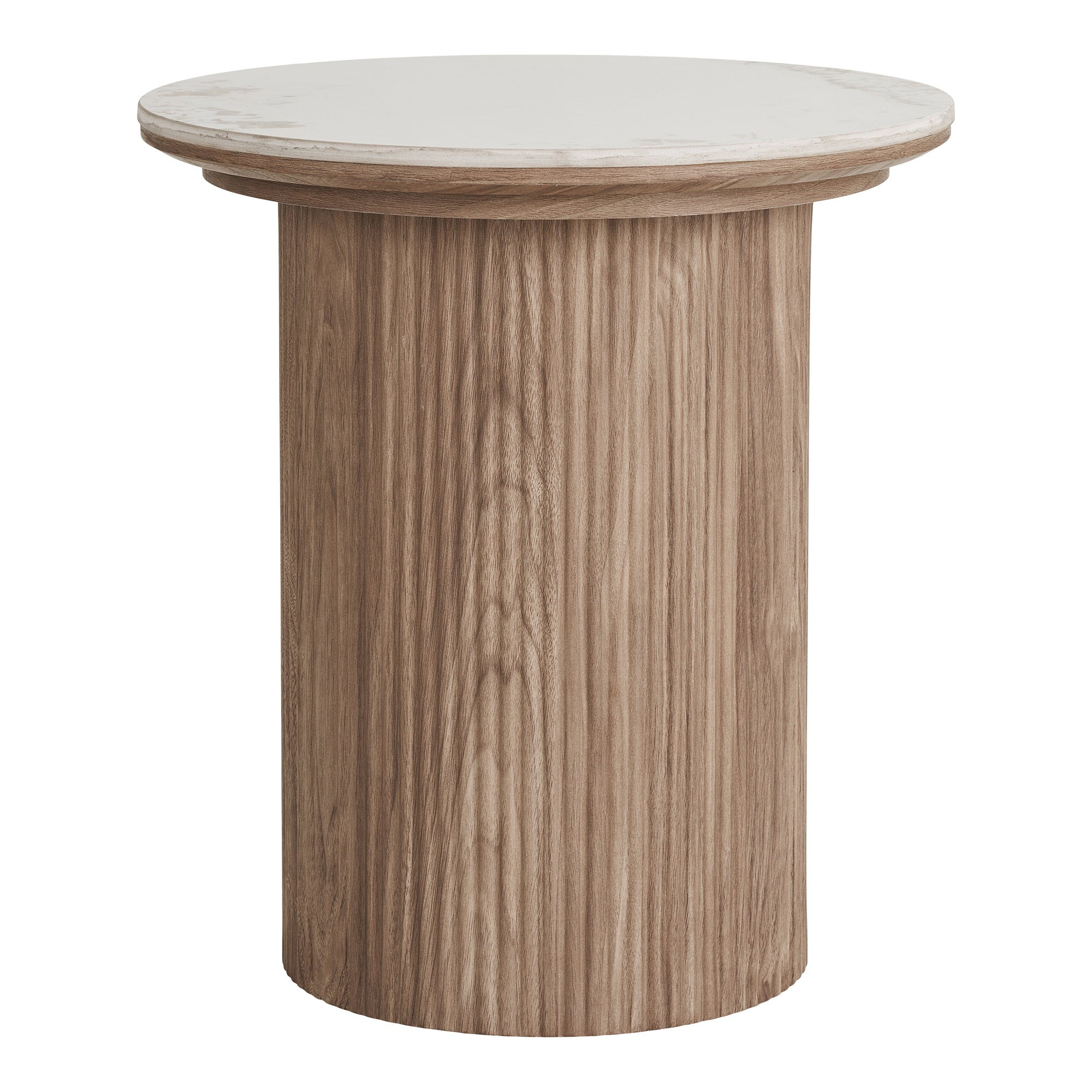 Table d’appoint ronde céramique blanche et bois naturel – Ø45 cm