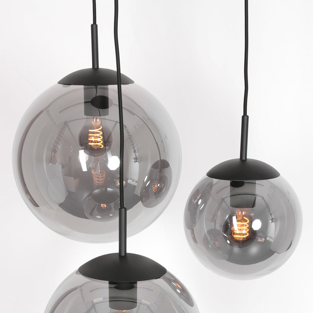 Suspension en verre fumé noir sphérique à 3 globes – Ø35 cm