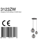 Suspension en verre fumé noir sphérique à 3 globes – Ø35 cm