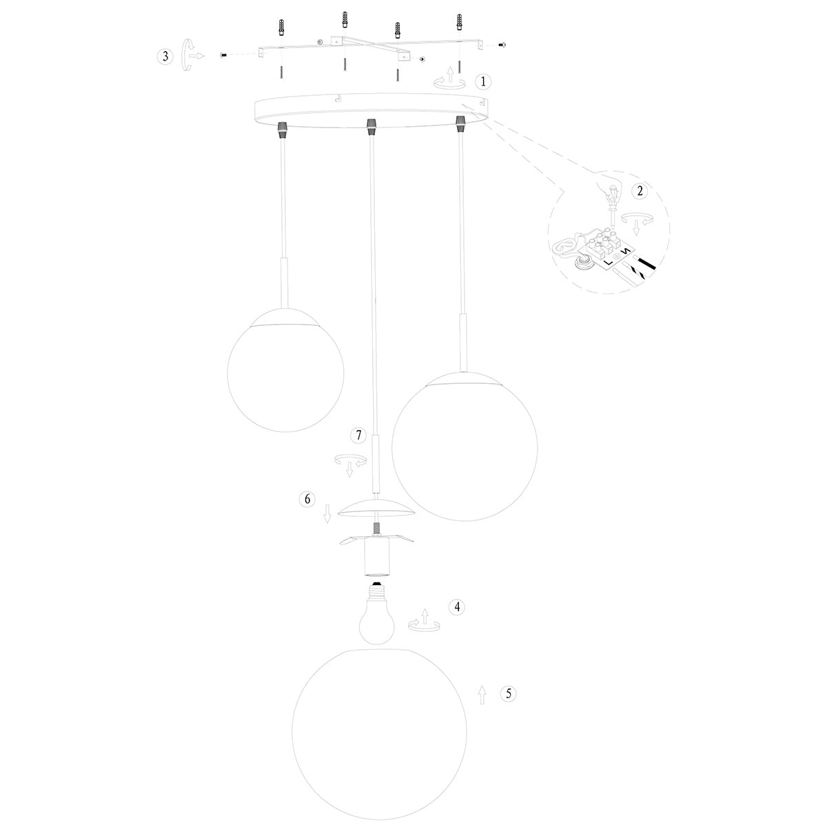 Suspension en verre fumé noir sphérique à 3 globes – Ø35 cm