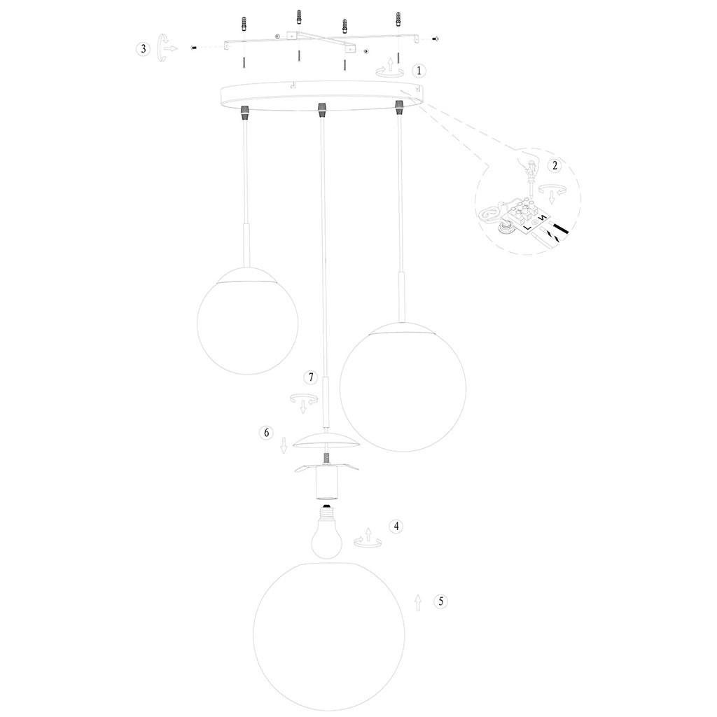 Suspension en verre fumé noir sphérique à 3 globes – Ø35 cm