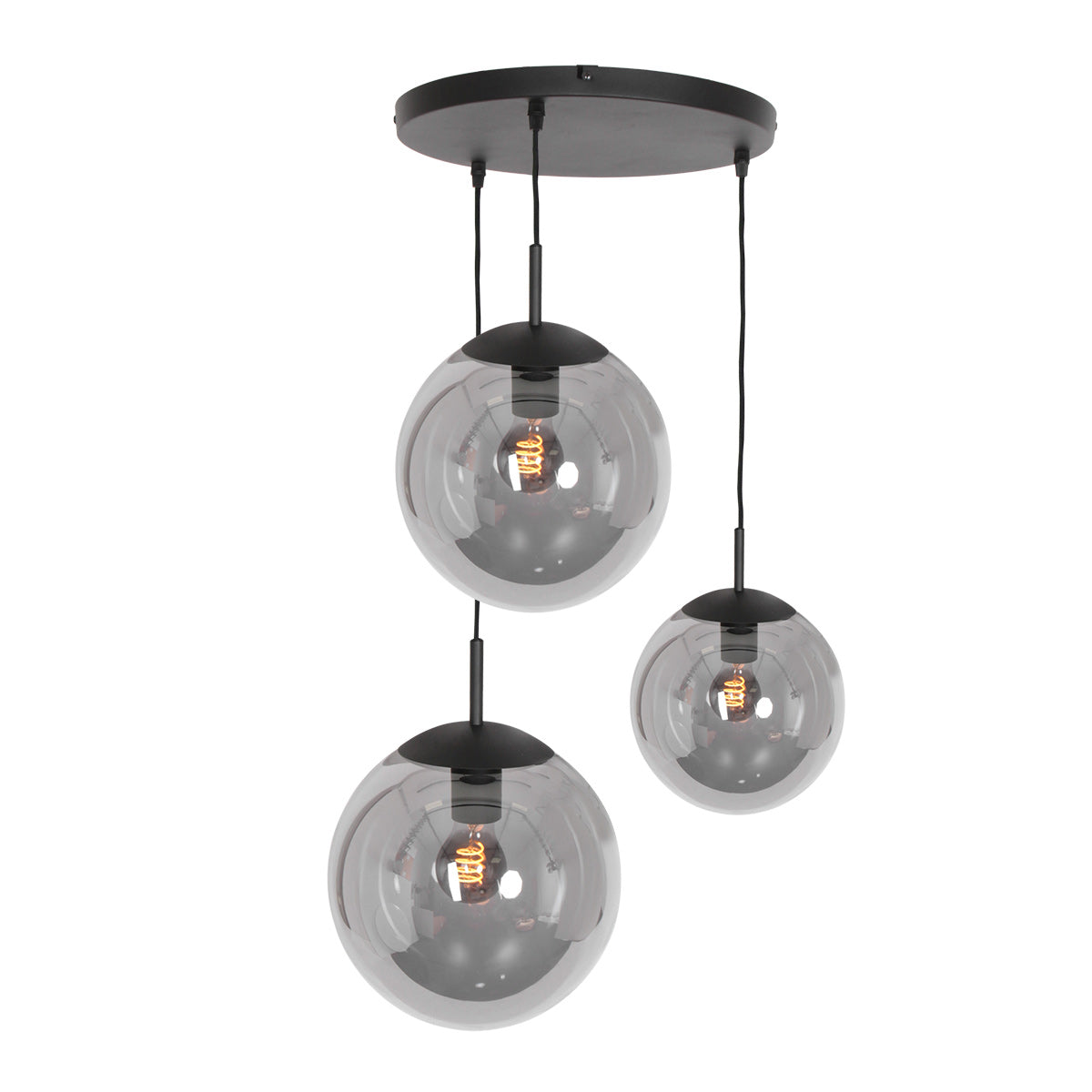 Suspension en verre fumé noir sphérique à 3 globes – Ø35 cm