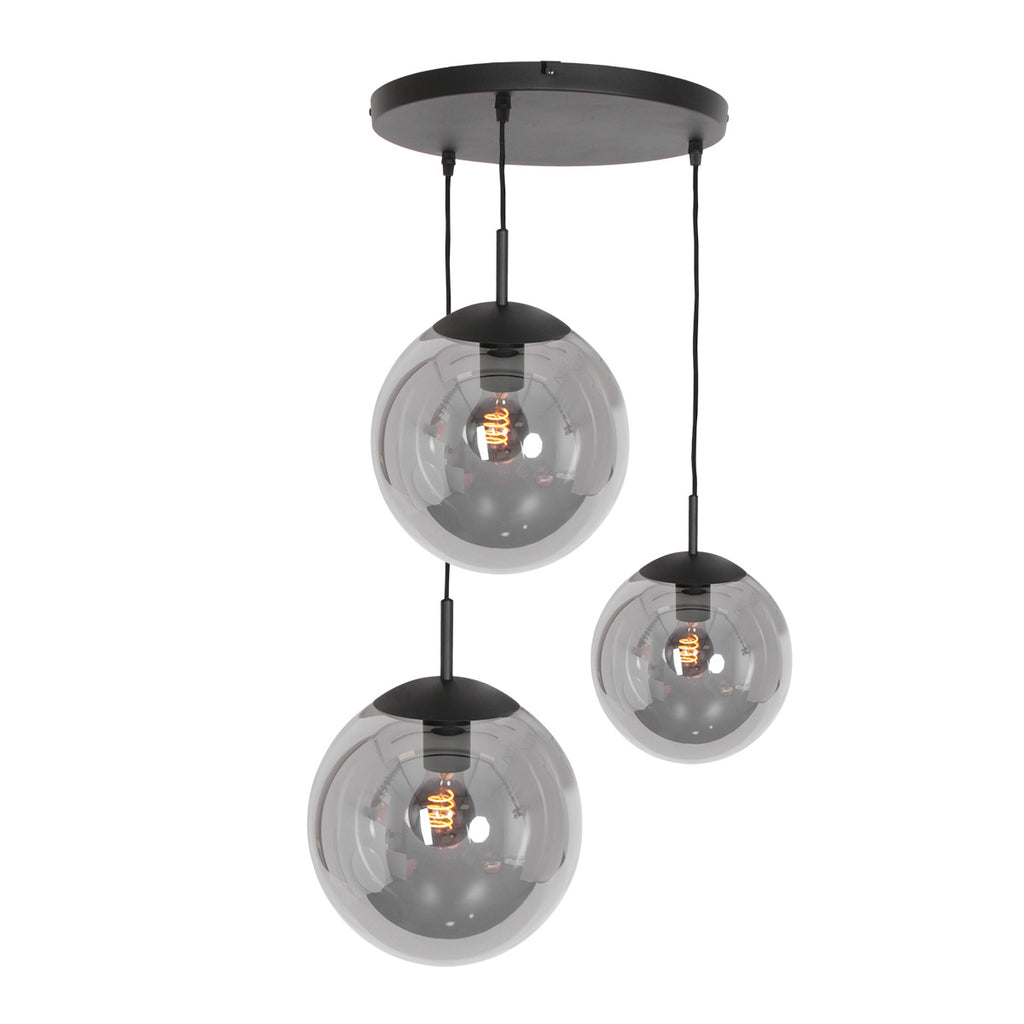 Suspension en verre fumé noir sphérique à 3 globes – Ø35 cm