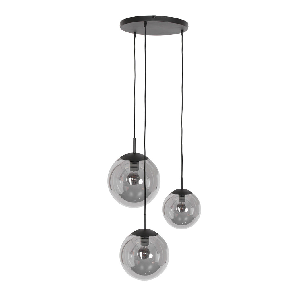 Suspension en verre fumé noir sphérique à 3 globes – Ø35 cm