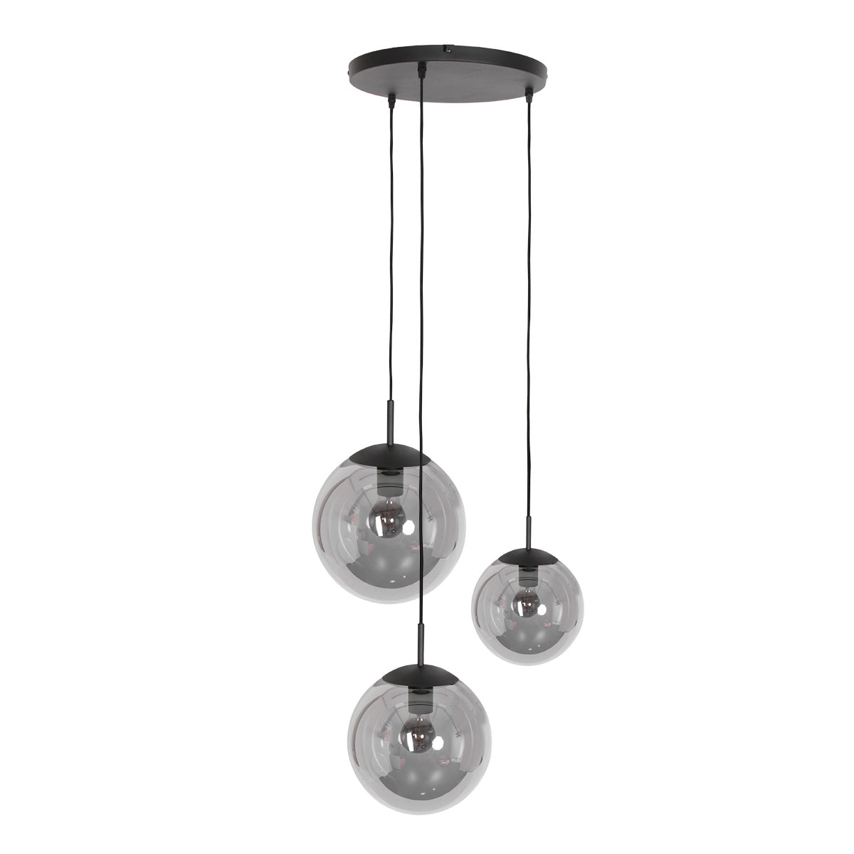 Suspension en verre fumé noir sphérique à 3 globes – Ø35 cm