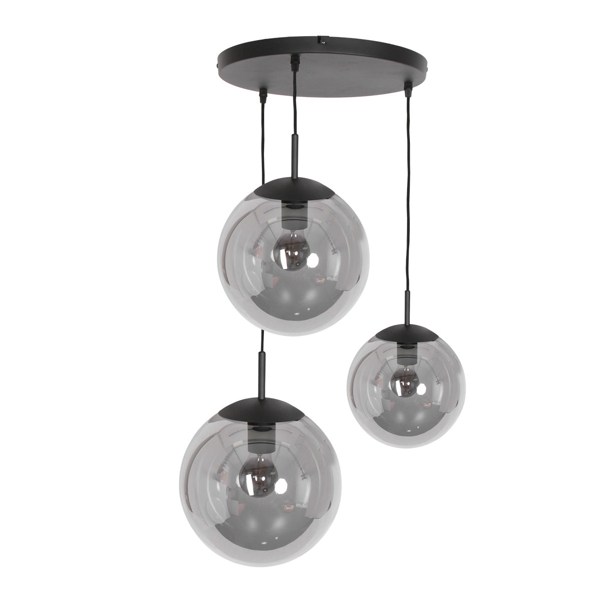 Suspension en verre fumé noir sphérique à 3 globes – Ø35 cm