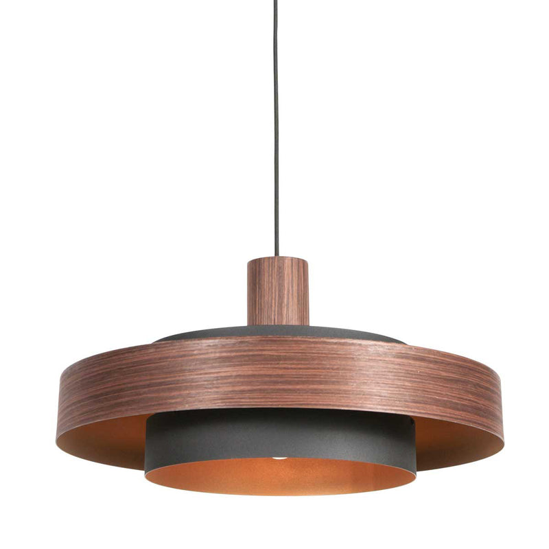 Suspension en bois chêne et intérieur doré double abat-jour – Ø50 cm