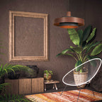 Suspension en bois chêne et intérieur doré double abat-jour – Ø50 cm