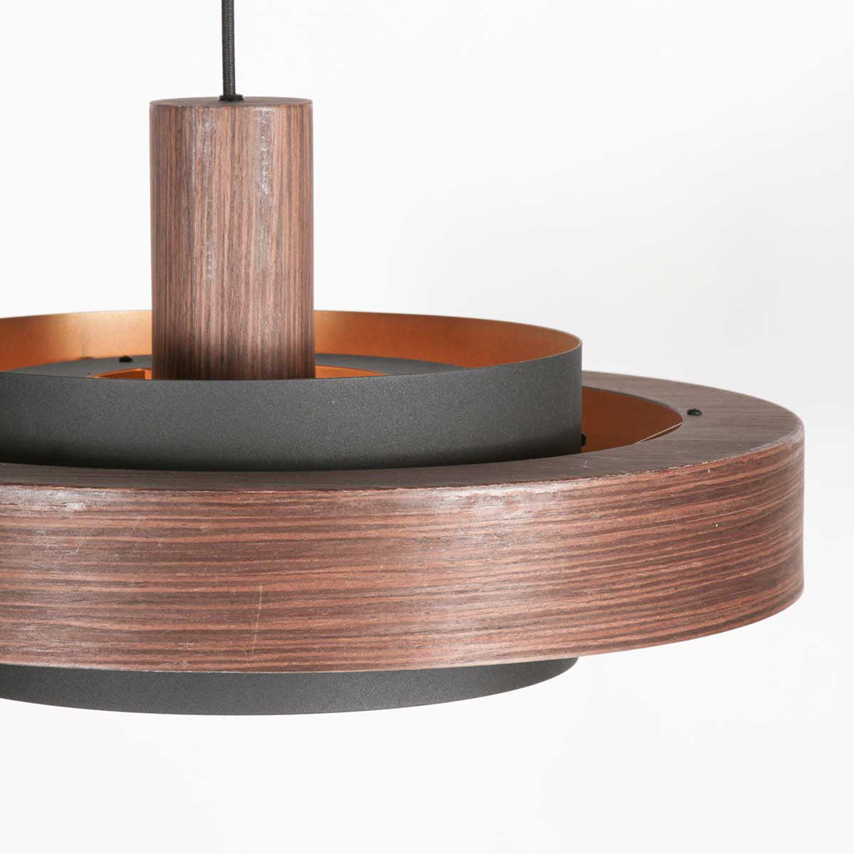 Suspension en bois chêne et intérieur doré double abat-jour – Ø50 cm