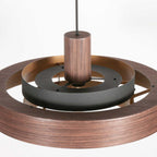 Suspension en bois chêne et intérieur doré double abat-jour – Ø50 cm