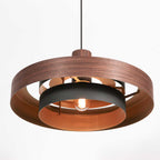 Suspension en bois chêne et intérieur doré double abat-jour – Ø50 cm