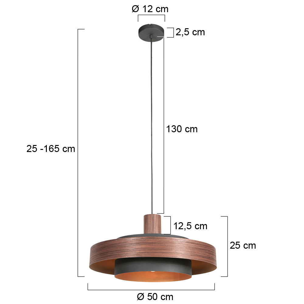 Suspension en bois chêne et intérieur doré double abat-jour – Ø50 cm