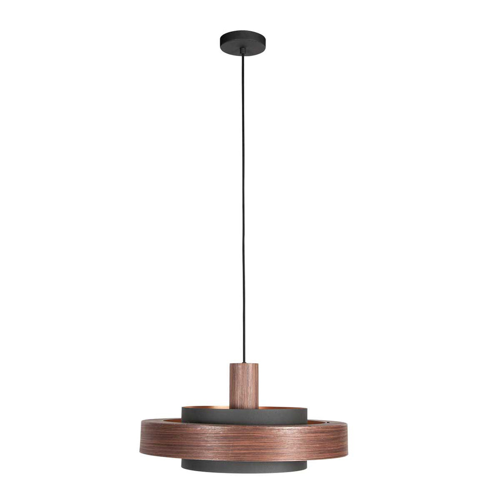 Suspension en bois chêne et intérieur doré double abat-jour – Ø50 cm