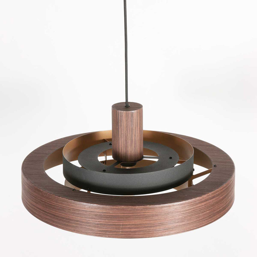 Suspension en bois chêne et intérieur doré double abat-jour – Ø50 cm