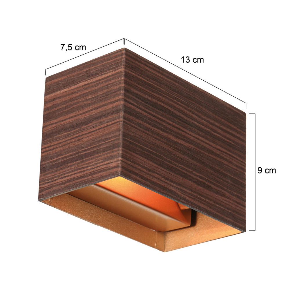 Applique murale bois zébré intérieur doré rectangulaire avec LED intégrée