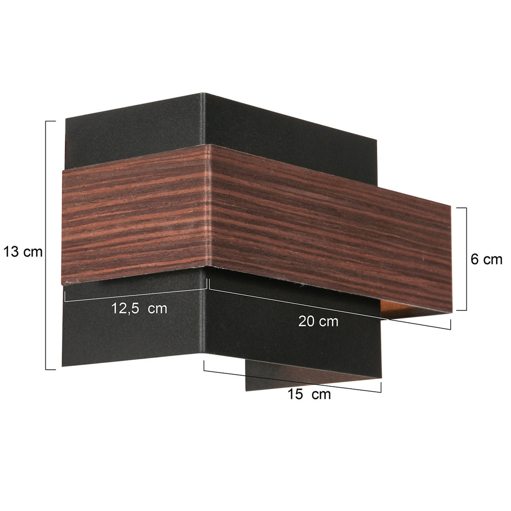Applique murale rectangulaire noire effet bois pour salon – 15x12,5 cm