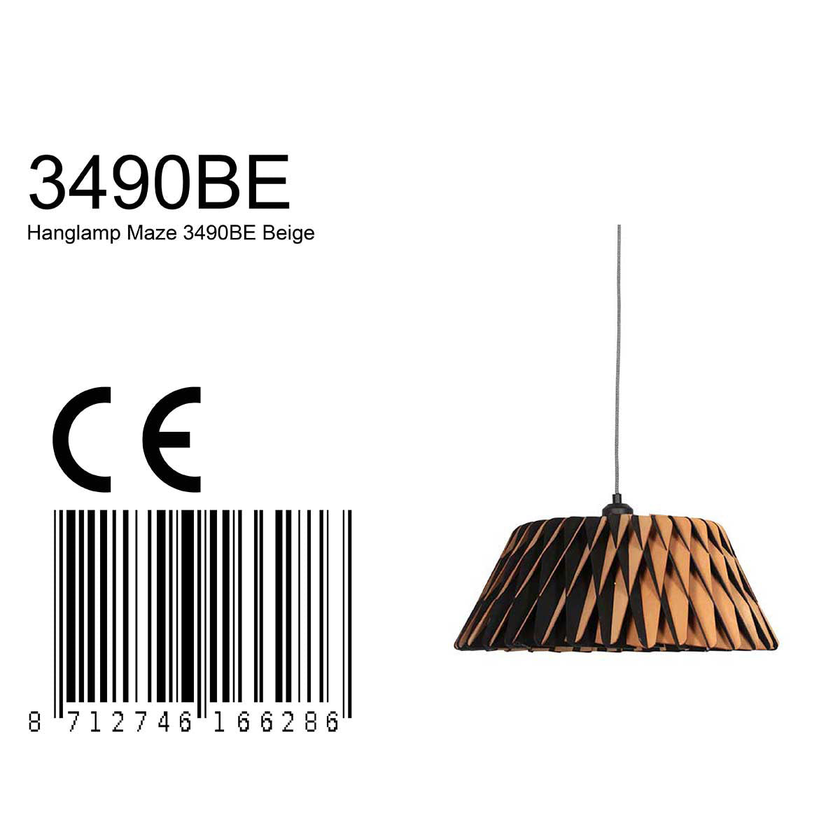 Suspension en bois ajouré motif zigzag noir et naturel – Ø46 cm