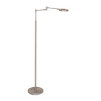 Lampadaire en métal argenté avec bras articulé et batterie rechargeable
