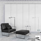 Lampadaire en métal argenté avec bras articulé et batterie rechargeable
