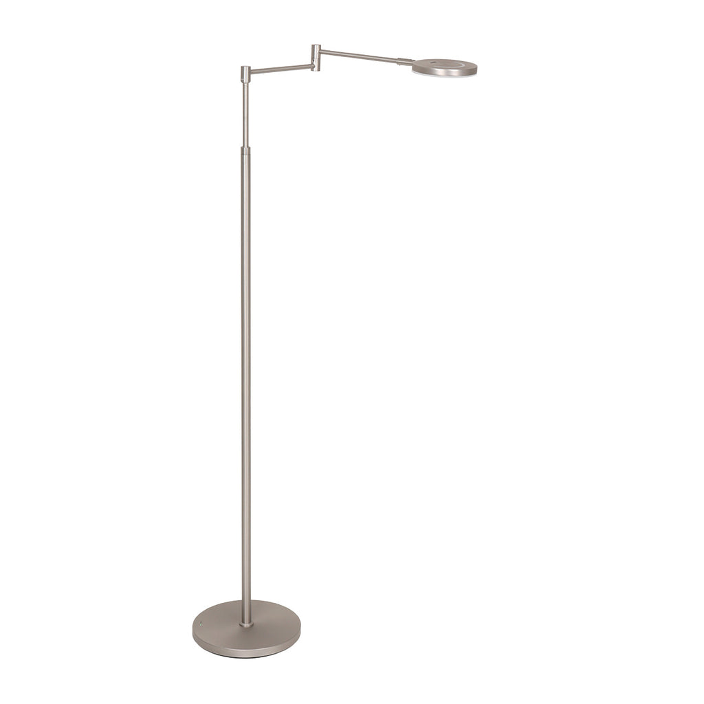 Lampadaire en métal argenté avec bras articulé et batterie rechargeable
