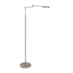 Lampadaire en métal argenté avec bras articulé et batterie rechargeable