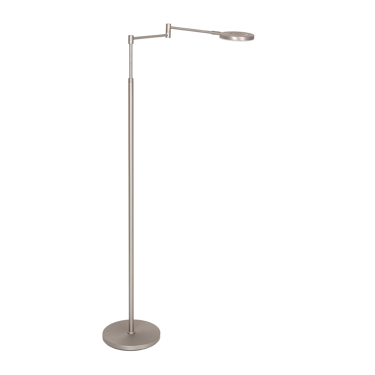 Lampadaire en métal argenté avec bras articulé et batterie rechargeable