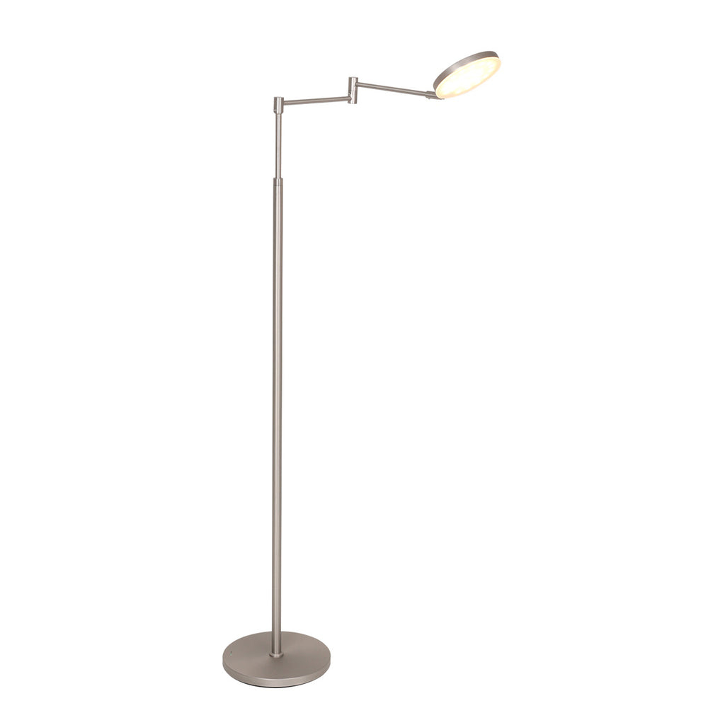 Lampadaire en métal argenté avec bras articulé et batterie rechargeable