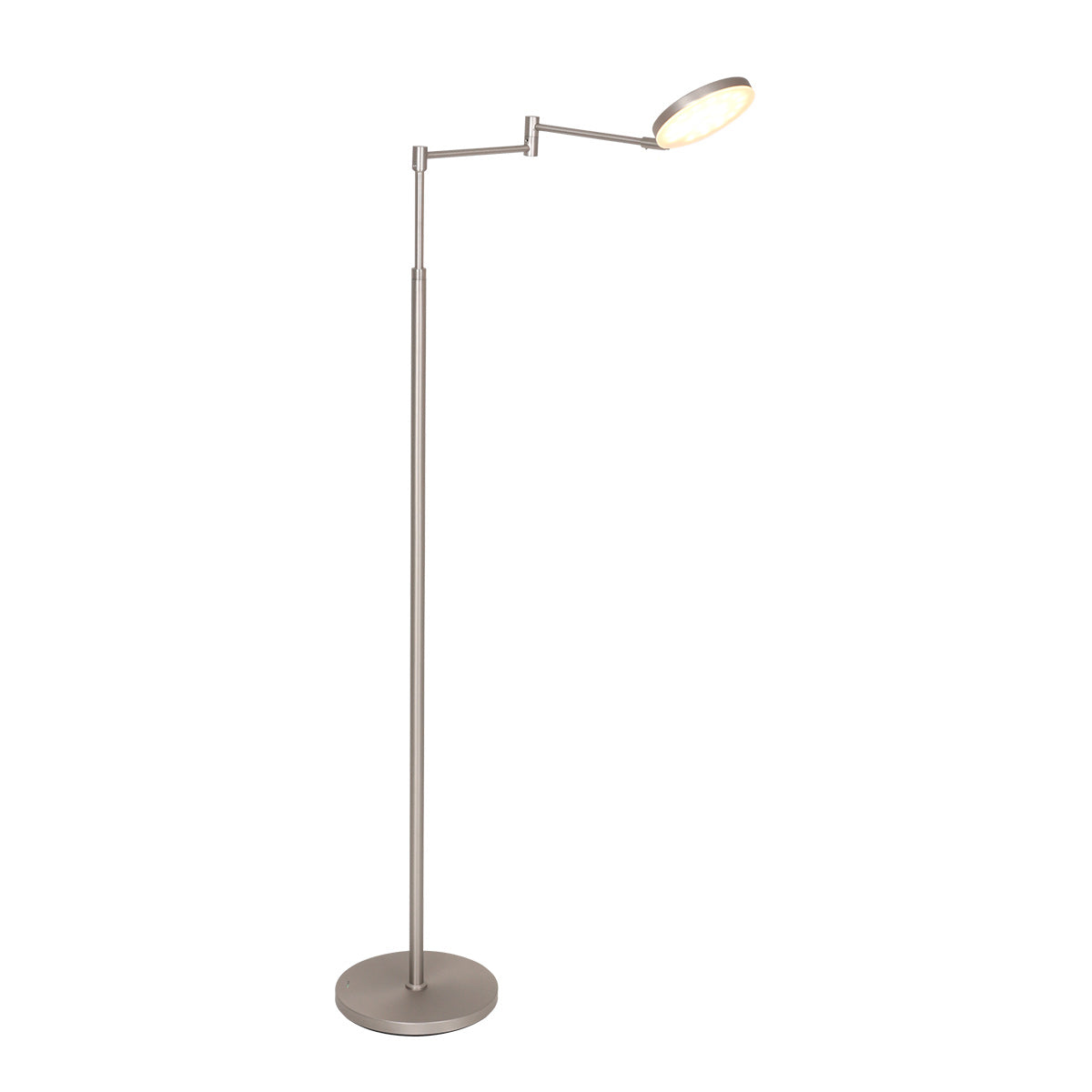 Lampadaire en métal argenté avec bras articulé et batterie rechargeable