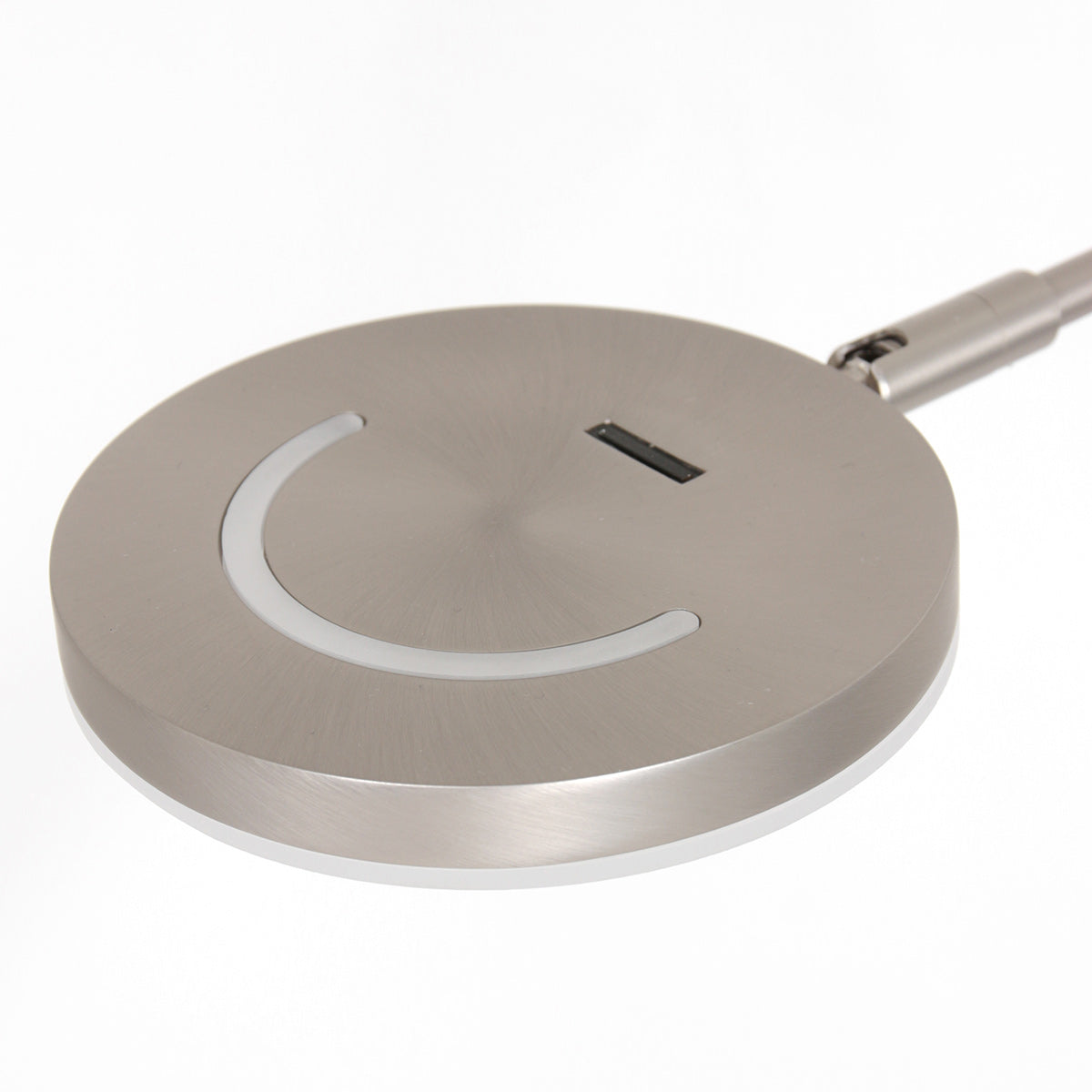 Lampadaire en métal argenté avec bras articulé et batterie rechargeable