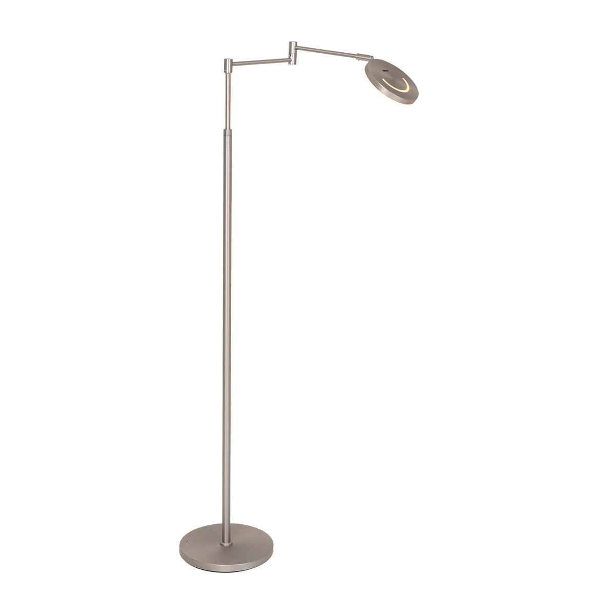Lampadaire en métal argenté avec bras articulé et batterie rechargeable