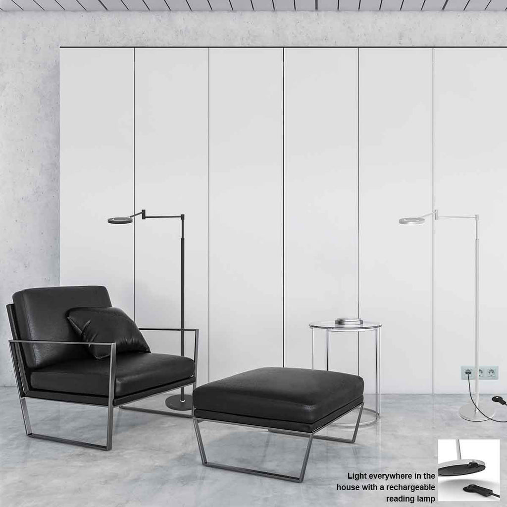 Lampadaire métal noir à bras articulé rechargeable et dimmable – H140 cm
