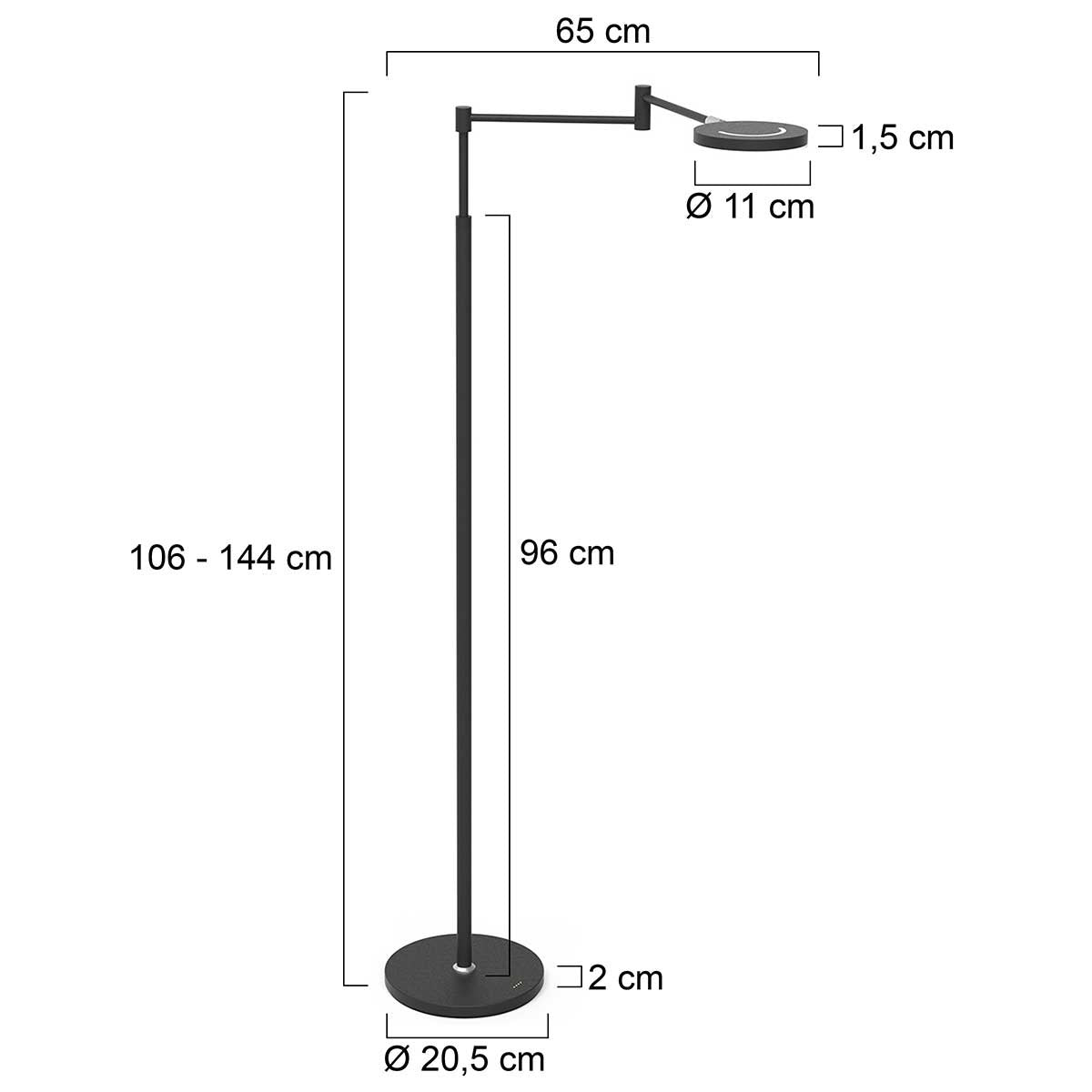 Lampadaire métal noir à bras articulé rechargeable et dimmable – H140 cm