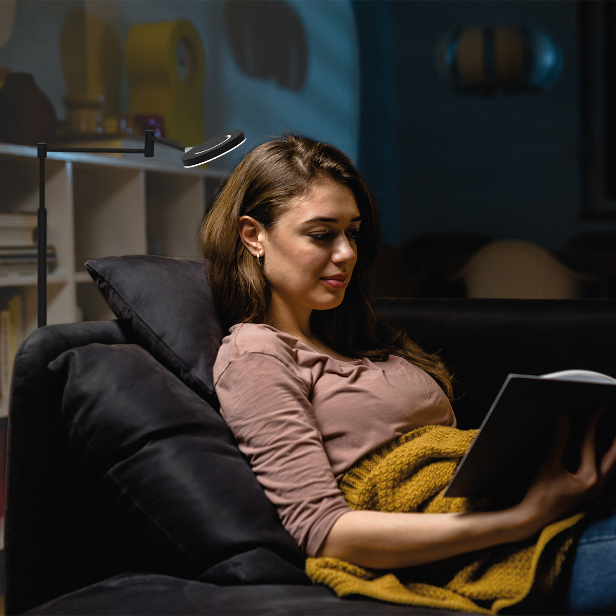 Lampadaire métal noir à bras articulé rechargeable et dimmable – H140 cm