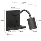 Applique murale noire en métal avec chargeur sans fil et ports USB