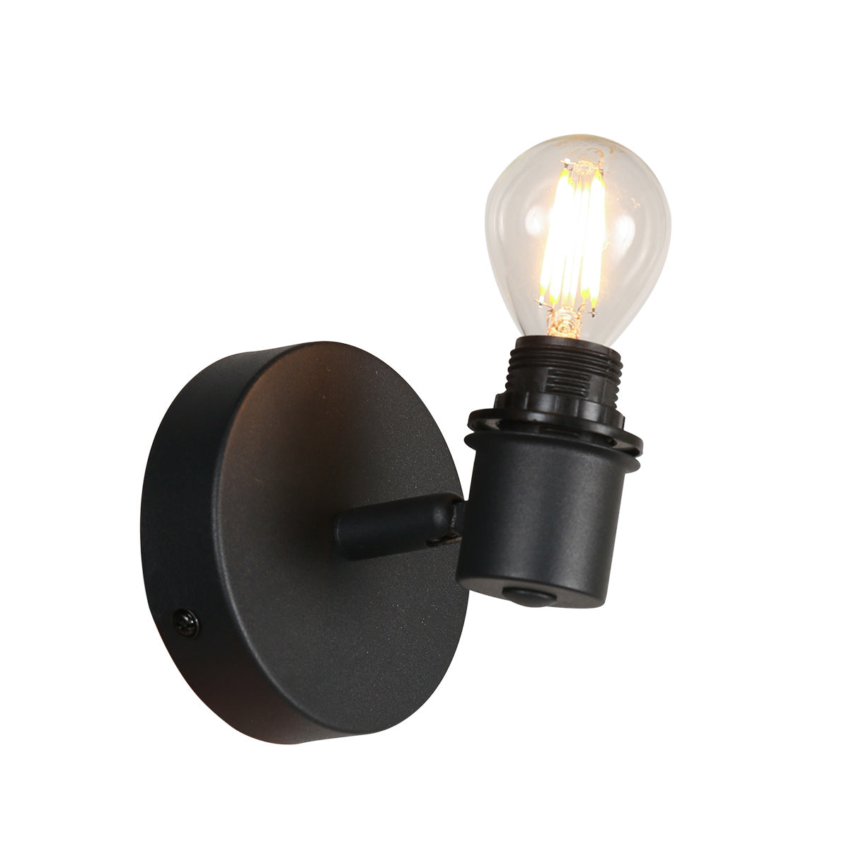 Applique murale bois clair et métal noir orientable – Ø12 cm