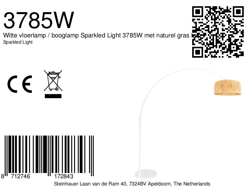 Lampadaire arc blanc fibres naturelles salon – Ø50 cm