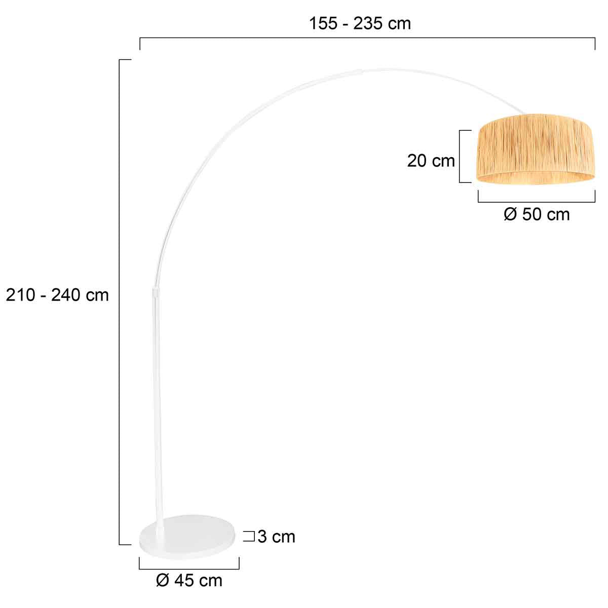 Lampadaire arc blanc fibres naturelles salon – Ø50 cm
